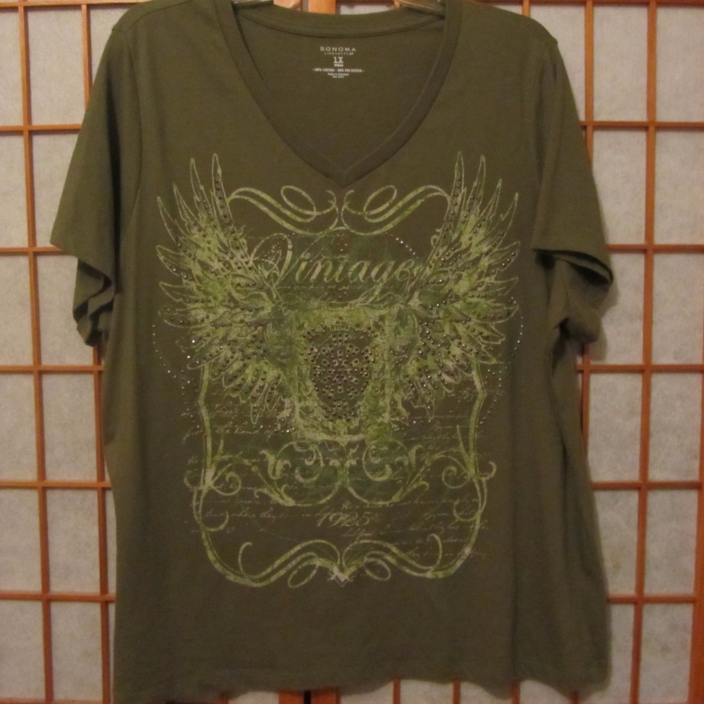 Womens Sonoma Tee Size 1X Olive Green